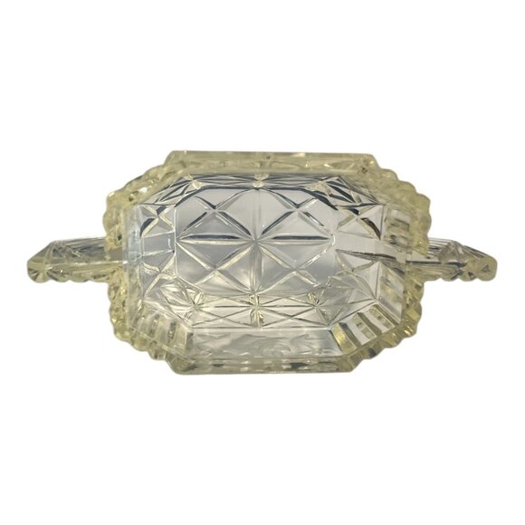 Vintage Pressed Glass Candy Dish with Floral Etch & Fan Handles | Art Deco Style - Picture 2 of 3